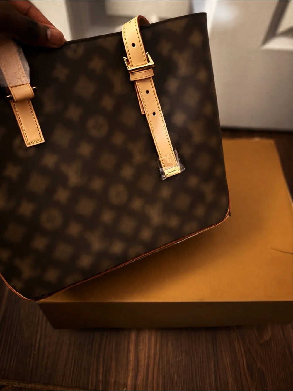 Monogram Canvas Tote Bag in Brown and Tan